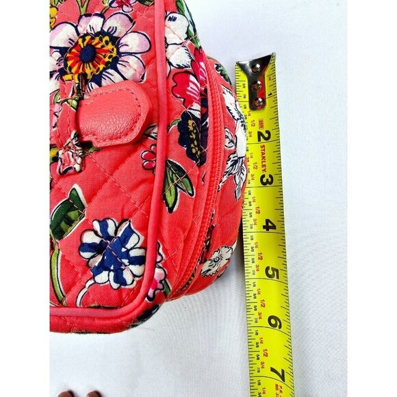 Vera Bradley Salmon Floral Zip Logo 3 compartment Iconic Jewelry Quilted Bag - Picture 4 of 10
